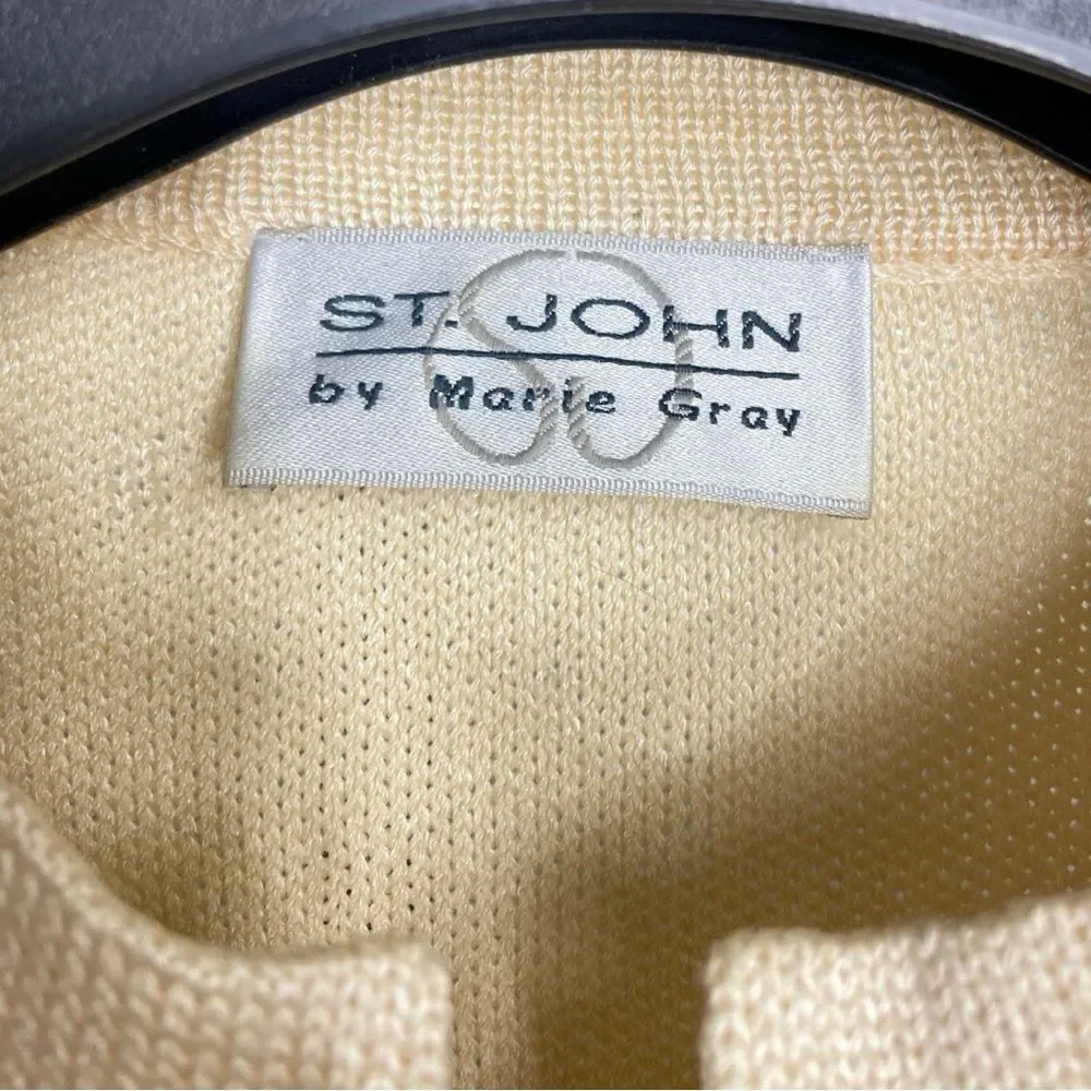 St. John by Marie Gray cropped cream tweed full zip short sleeve blazer size 10